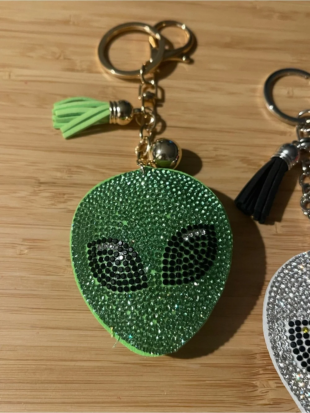 Rhinestones Puff Multicolor Alien Keychain bag charm with tassel
